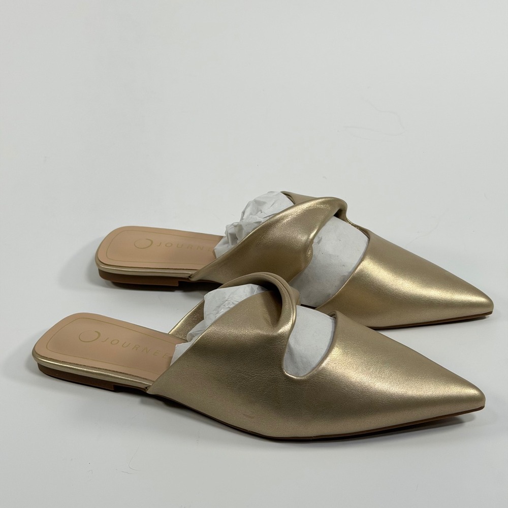 Journee Collection Size-9M Enniss Gold Metallic Twisted Strap Mules